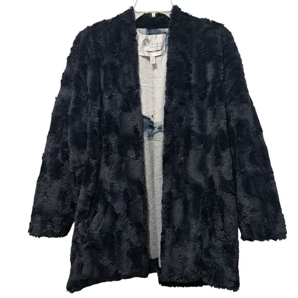Tiny Edition For Anthropologie Faux Fur Open Front Jacket Medium Navy - Picture 1 of 17